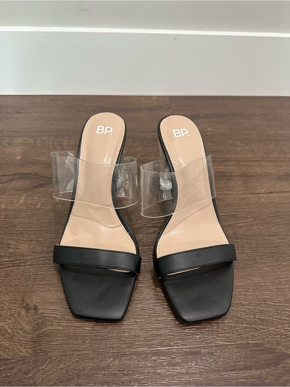 BP. Clear Strap Black Slide Sandals